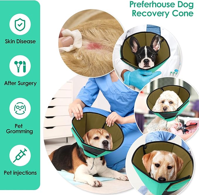 Soft Dog Cone for Large Dogs, Cone for Dogs to Stop Licking, Breathable Pet Surgery Collar Cone for Extra-Large Pets, Green XL
