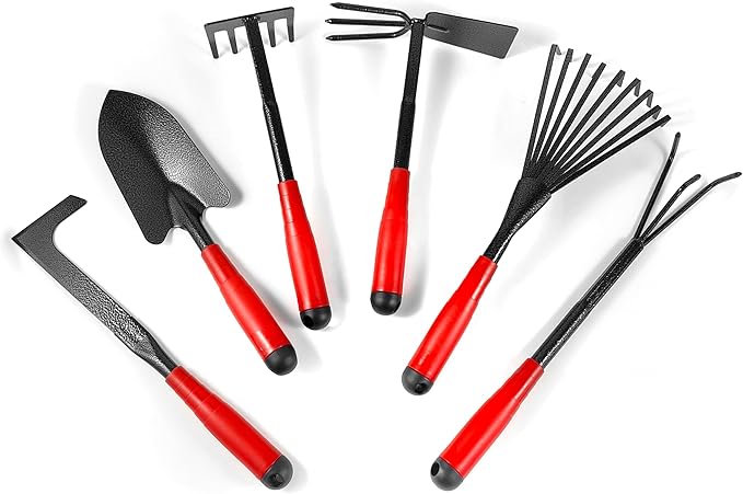 Set of 6 Gardening Tool Set, Rust-Resistant Handy Tools for Gardening, Ideal Gardening Gift Set, Including Trowel, Weeder, Hoes, and Rakes