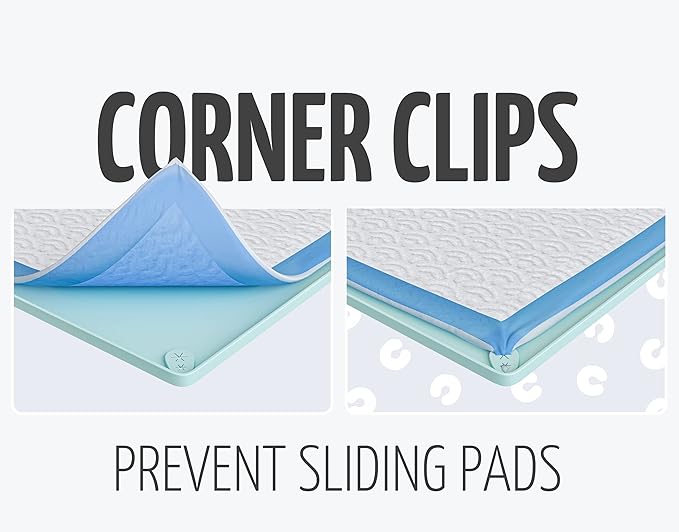 TidyFriend Dog Pee Pad Holder Tray Fits for 30” x 23” Pee Pads with Corner Lock Holes, Raised Edges, Non-Spill, Easy to Clean Silicone Dog Potty Tray Holder, For Indoor Floor Protection (Turquoise)