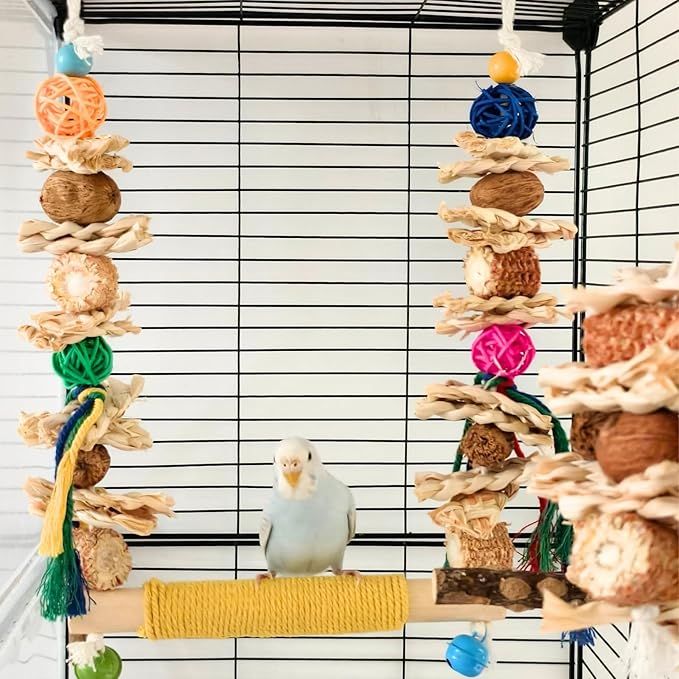 Bird Swings Toys for Parakeets Parrot,Natural Bird Perch Cage Hanging Chew Toys for Conures Budgerigars Finches Parrots Lovebirds and Small Medium Birds