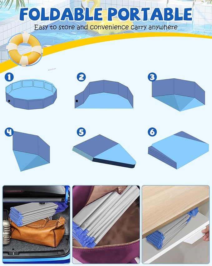 Portable Dog Pool PVC Pet Swimming Pool Bathtub Collapsible Dog Pool, Hard Plastic Pool for Pets to Swim and Bath (S-32" x 8" Light Grey)