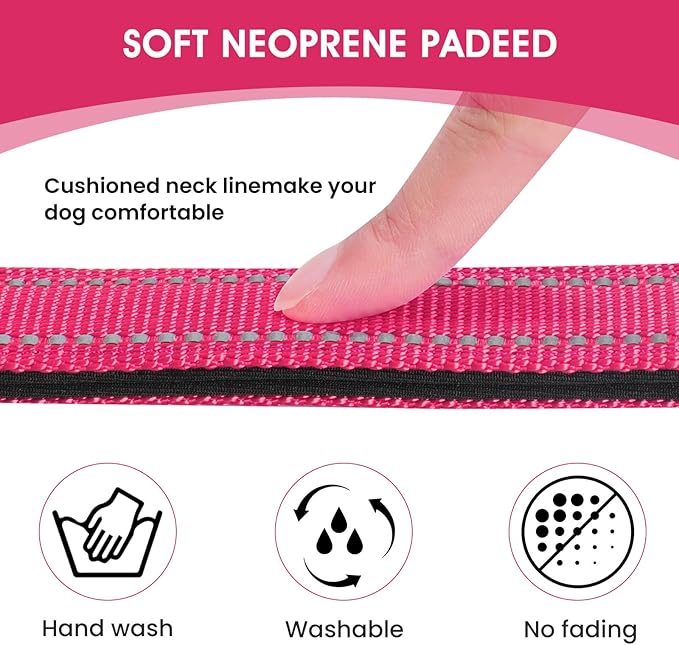 Reflective Dog Collar Padded with Soft Neoprene Breathable Quick Release Basic Dog Collars for Puppy Small Dogs Hot Pink