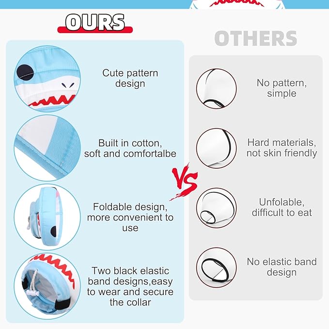 KOOLTAIL Cat Cone Collar, Adjustable Soft Comfortable Cat Recovery Collar to Stop Licking, Foldable Donut Water Resistant Pet Cone for Small Large Cats Kittens After Surgery Shark M