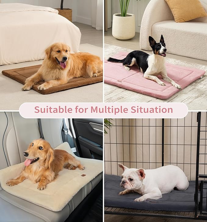 MADE 4 PETS Dog Crate Pad Bed for Medium Dogs, Washable & Reversible, Anti-Slip Kennel Mat for Cozy Sleeping, Soft Fluffy Dog Bed for Indoor & Outdoor Use, 29"x21", Pink