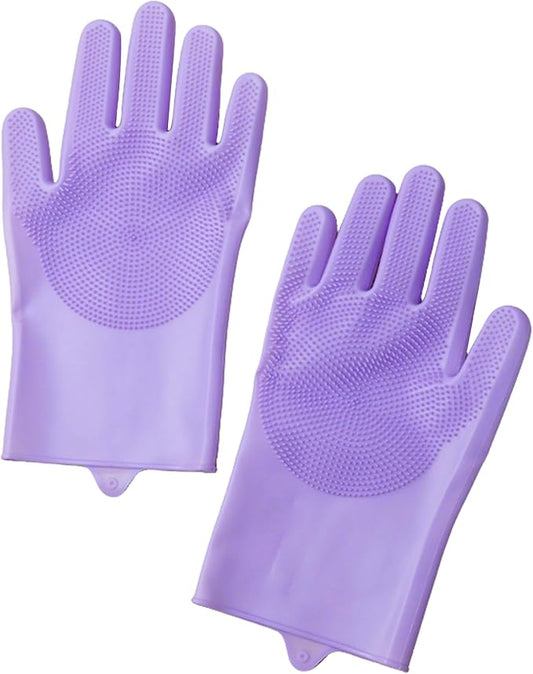 Pet Grooming Gloves,Heat-Resistant Silicone Gloves with High-Density Teeth for Enhanced Massaging and Bathing of Dogs and Cats (Purple, 1 Pair)