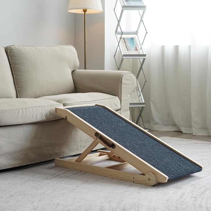 Dog Ramp for Bed Couch - Pet Steps Stairs to Get on Bed Couch 11.8"-19.6" High for Small or Large Dog Up to 200 lbs, Adjustable Wooden Dog Ramp Steps Foldable Portable, Anti-Slip Carpet (Black)