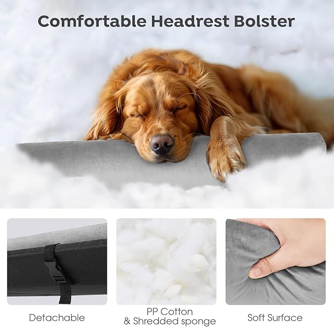 Veehoo Large Elevated Dog Bed, Outdoor Raised Dog Cot Hammock Bed with One-Sided Removable Headrest Bolster, Cooling Breathable Washable Teslin Mesh, Off Ground, Anti-Slip, XL, CWC2204BCP