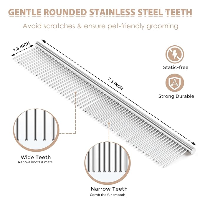 Long Pin Dog Slicker Brush for Poodles, Golden Doodles & Cats - 3-Piece Grooming Kit with Dematting Comb and Pet Comb, Large Wooden Handle Deshedding Tools for Thick Hair Mats Removal