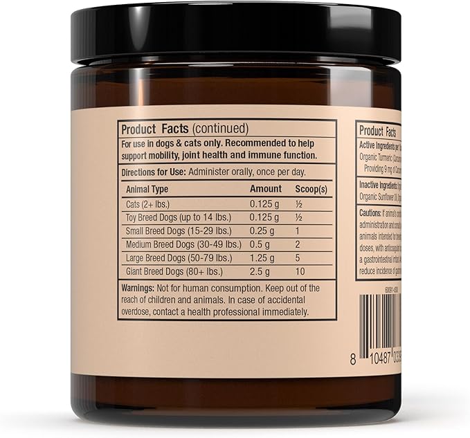 Bark & Whiskers Organic Curcumin, 2.64 Oz. (75 g), 300 Scoops, Promotes Mobility & Joint Health, Veterinarian Formulated, Non-GMO, Certified USDA Organic, Dr. Mercola