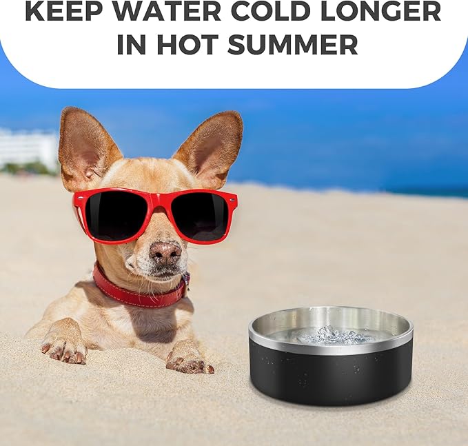 LIHONG Stainless Steel Dog Bowls for Small Medium Sized Dogs Non Slip,Insulated Dog Bowl,Pet Bowl for Food and Water,Rustproof(40oz,Black)