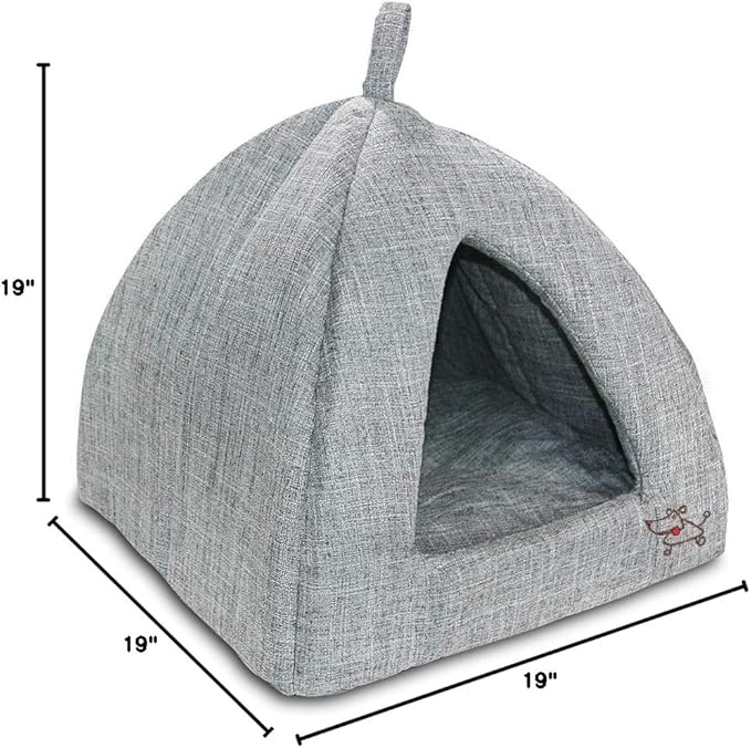 Pet Tent - Soft Bed for Dog and Cat by Best Pet Supplies - Gray Linen, 19" x 19" x H:19"