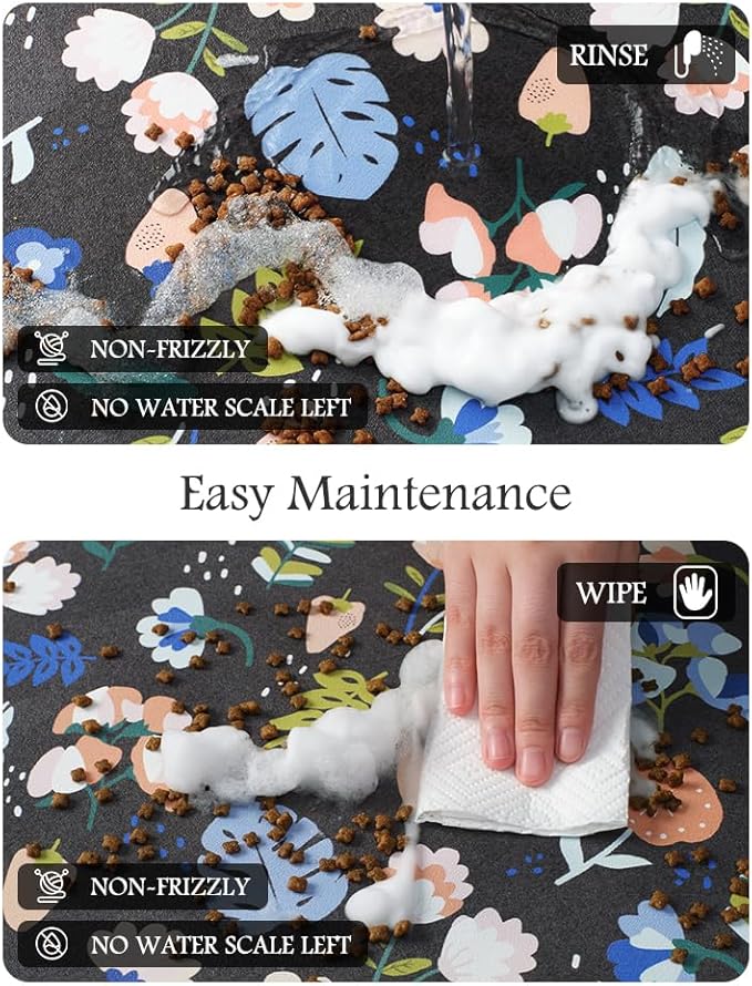 Pet Feeding Mat-Absorbent Dog Mat for Food and Water Bowl-No Stains Quick Dry Water Dispenser Mat-Dog Accessories Pet Supplies-Bowl for Messy Drinkers(DARKFLOWERS,17"x34"