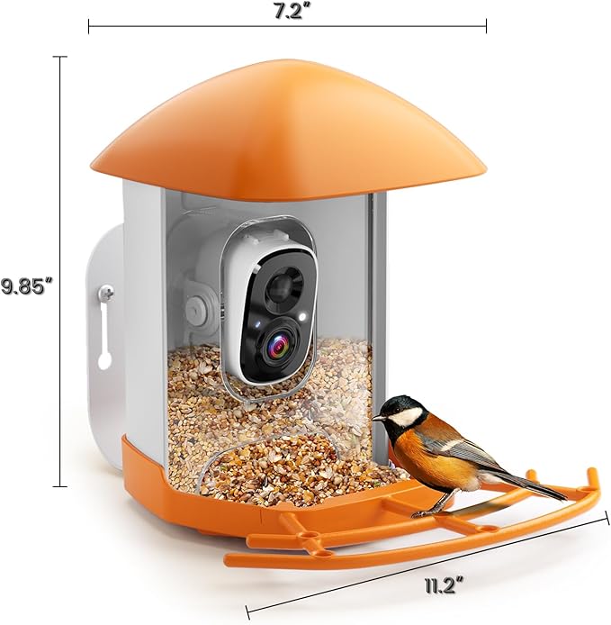 Smart Bird Feeder with Camera for Outdoors Solar Powered, 2.5K HD Video, AI Bird Species Identification, Instant Arrival Alerts, Wireless 2.4Ghz WiFi & Include 32GB SD Card, Ideal Gift (Brown)
