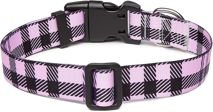 Mercano Adjustable Dog Collar - Special Design Patterns, Soft Nylon Comfortable Durable Pet Collar for Small Medium Large Dogs (XS, Purple Plaid)