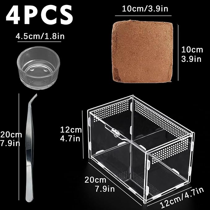 Micro Habitat Terrarium Enclosure Kit(4pc Set),Jumping Spider Enclosure,Spider Enclosure,Tarantula Enclosure, Acrylic Reptile Enclosure(8 * 4.7 * 4.7 Inches)