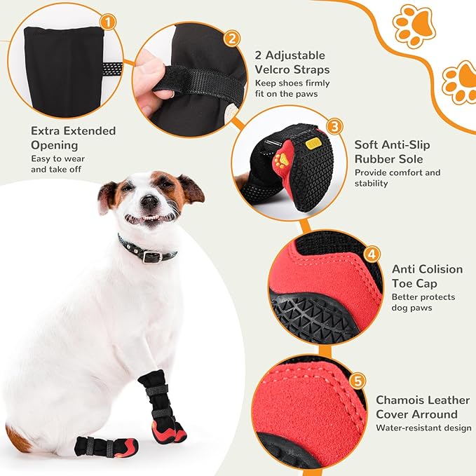 Dog Shoes for Medium Large Size Dogs, Breathable Dog Shoe for Hot Pavement, Dog Booties and Paw Protectors to Prevent Licking, Anti-Slip Dog Boots with Reflective for Summer, Hiking, Snow (Size 2)