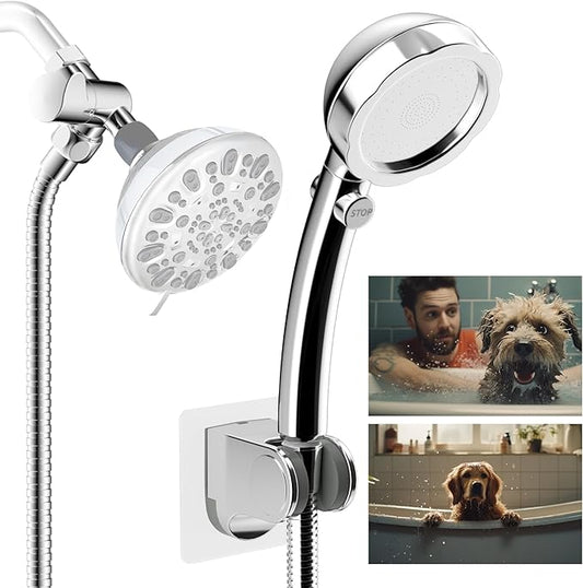 Hibbent Dog Sprayer Attachment Set for Pet Bathing and Dog Washing with 119 Inch Hose, Brass Shower Arm Diverter Valve, Handheld Shower Head, Bathroom Hose Sprayer Head Kit