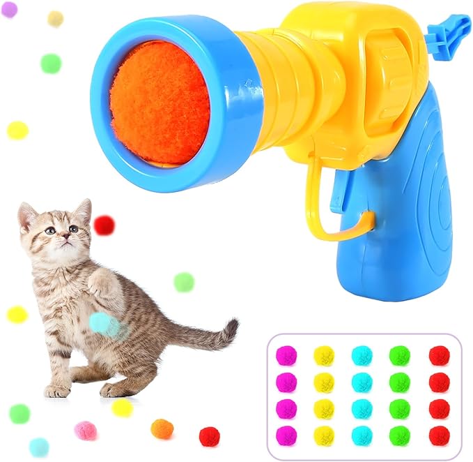 21Pcs Cat Ball Toy Launcher - Includes 20 Colorful Plush Cat Balls and Exciting Launcher Set,Funny Interactive Cat Toys for Bored Indoor Adult Cats, Cute Kitten Kitty Toys