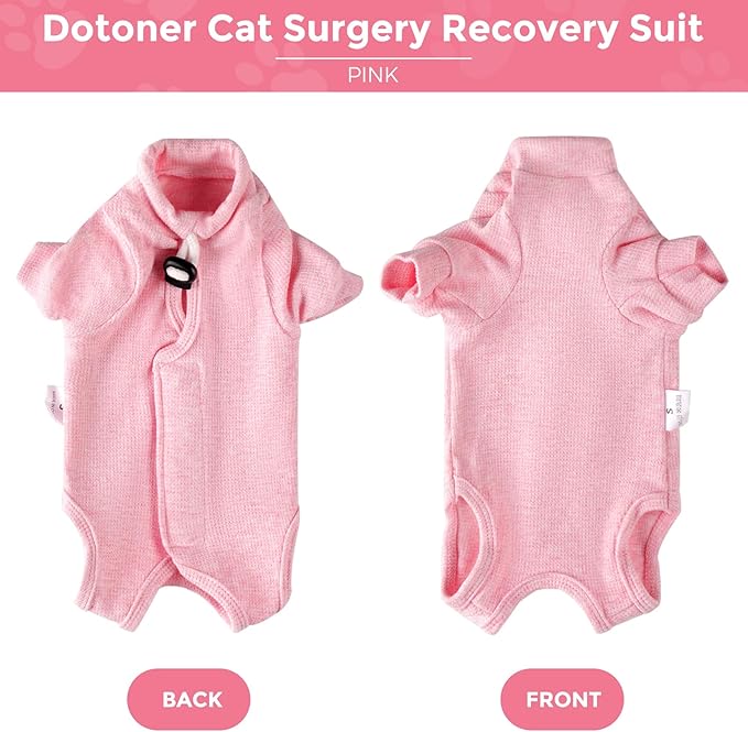 Dotoner Cat Surgery Recovery Suit for Female Male Anti-Licking Pet Surgical Pajamas Long Sleeve Prevent Shedding Cat Spay Recovery Suit&E Collar Alternative Bodysuit for Cats