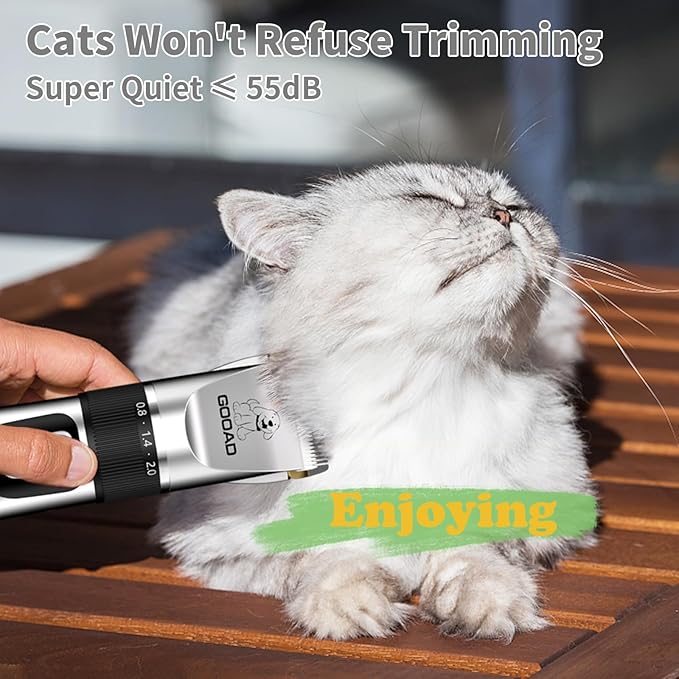 Goood Cat Clippers for Matted Hair - Cordless Cat Shaver, Low Noise Paw Trimmer, Quiet Pet Hair Clippers (Silver)