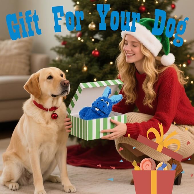 Squeaky Dog Toy Plush, Stuffed Crinkle Tug of War Dog Toy Keep Them Busy Pet Puppy Birthday Toy for Small Medium Large Dogs (Blue)