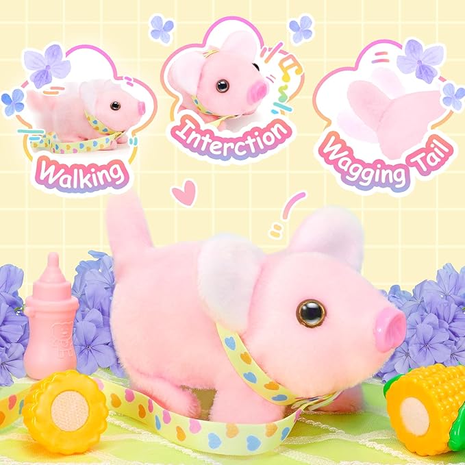 Tagitary Plush Toys Pig with Sounds, Interactive Electronic Pig Toys That Can Walk, Twitch Nose, Wag Tail, Stuffed Toys for Toddlers, Easter Christmas Birthday Gift