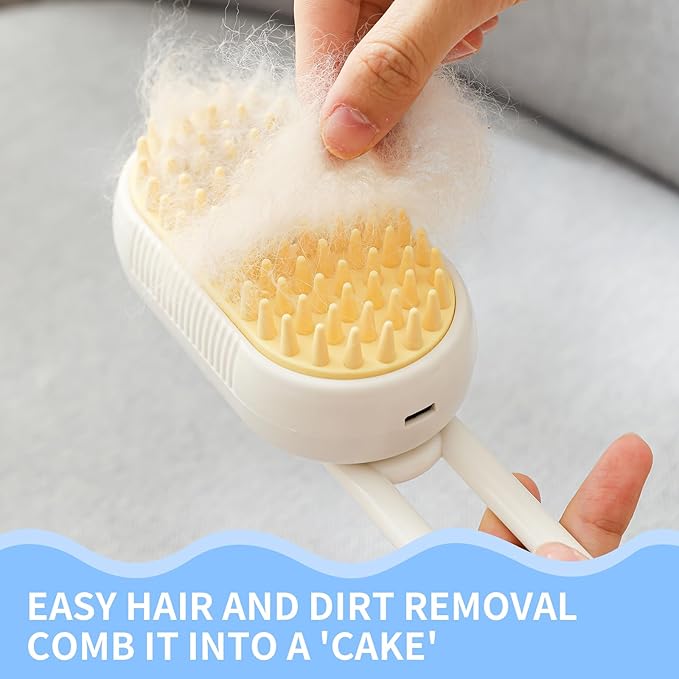 Cat Steam Brush for Shedding,4 in 1 Grooming Brush for Cats and Dogs,Deshedding,Massage,Cleaning & Anti-Static All In One,Suitable for Long & Short Haired Pets,Includes Waterless Shampoo,Yelow