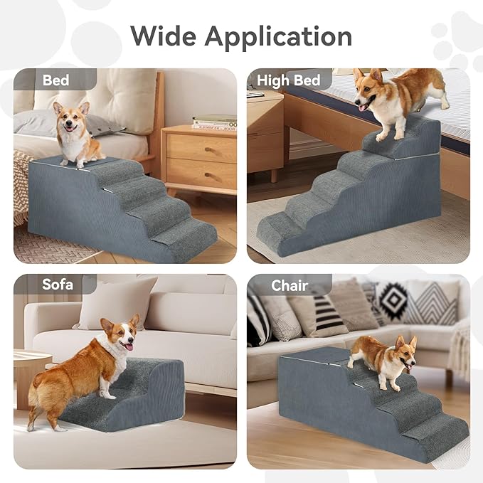 ABORON π² π¦ππ²π½π Dog Steps for High Bed, 26 Inch High Dog Stairs for Small Dogs, Waterproof Pet Stairs for Small Old Large Dogs and Cats with Removable Cover & PE Support Board for Bed/Car/Couch