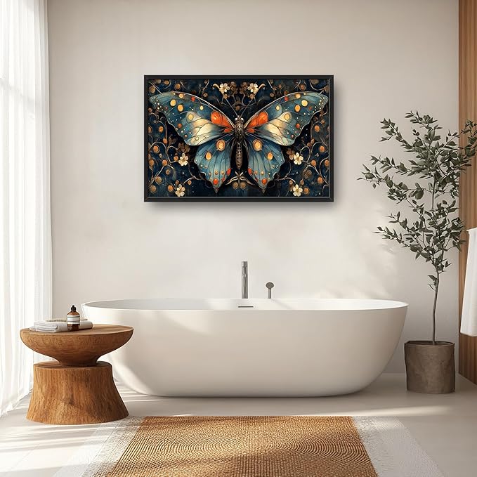 Large Butterfly Wall Art for Living Room, Butterfly Canvas Oversized Wall Decor, Floral Aesthetics Framed Pictures Painting Print Artwork for Bedroom Office 36L" x 24W"