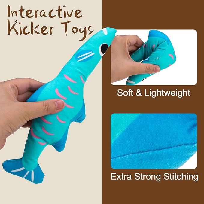 EXPAWLORER Catnip Cat Toys Fish,4 Pcs Durable Cat Kicker Toy with Natural Catnip Cotton,Interactive Bite Resistant Soft Pillow Filled for Indoor Cats Kitten Playing,Drives Bored Cats Crazy with Fun