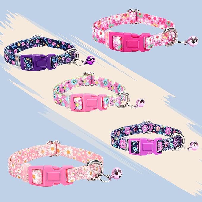 Pink Small Dog Collar with Bell -Nylon Collar for Chihuahua Pomeranian Yorkie, Adjustable XXS/XS for Walks & Daily Play (Daisy S)
