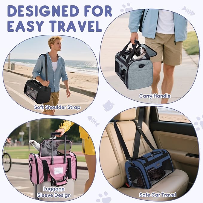 BALEINE Cat Carrier, Puppy Dog Carrier for Small Medium Pets Up to 22 Lbs, Soft-Sided Dog Travel Bag with Safety Zippers, Collapsible Pet Carrying Case (Pink, XL, 19"x12"x12")