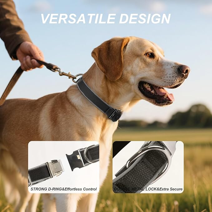 Waterproof Airtag Dog Collar - Nylon Collar with Durable Airtag Holder, Reflective&Anti-Lost with Safety Metal Buckle, Soft Padded Adjustable for Small Medium Large Dogs Black S