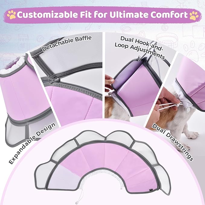 Soft Dog Cone Collar After Surgery Recovery,Adjustable E-Collar with Removable Shield,Lightweight,Breathable Anti-Licking Protective Cone for Large,Medium,Small Pets (Rose Pink, L (Neck:15.5''-19''))