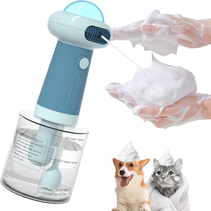 Electric Dog Shampoo Dispenser,IPX7 Cat Shampoo Sprayer,Pet Bath Supplies Automatic Foaming Shampoo Dispenser for Dog Deep Cleaing,Kitchen Sink,Bathroom Blue