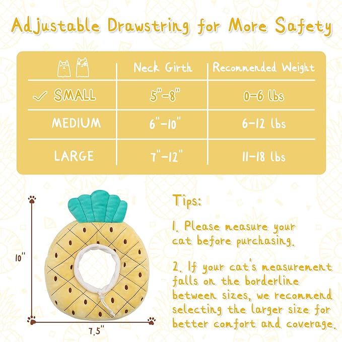 ANWA Adjustable Cat Cone Collar Soft, Cute Cat Donut Collar After Surgery, Kitten Recovery Cones to Stop Licking