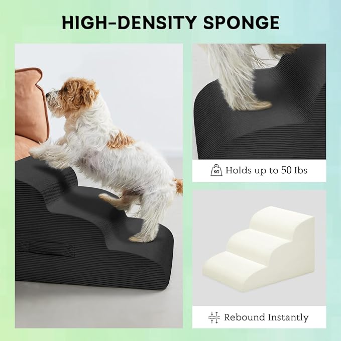 Dog Steps for Small Dogs, 4-Step Pet Ramp Stairs for High Beds and Sofa, Non-Slip Pet Stairs for Small Dogs and Cats, Removable and Easy to Clean Cover, Black