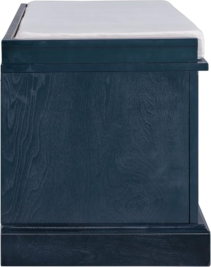 Storage Bench with 2 Drawers and 2 Cabinets, Pine Wood Shoe Bench with Removable Cushion for Living Room, Entryway 42.5" L x 15.9" W x 17.5" H (Antique Navy)