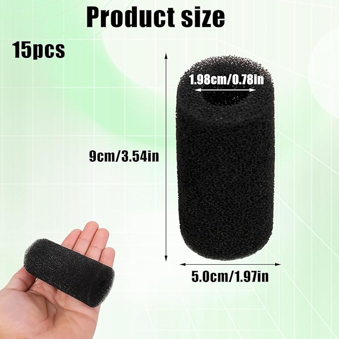 Sponge Filters for Aquarium, Fish Tank Filter Sponges, Sponge Filter Foam Rolls for Shrimp Fry, 0.6” Intake Pre-Filter Foam, 15PCS Replacement for Fish Tank Accessories