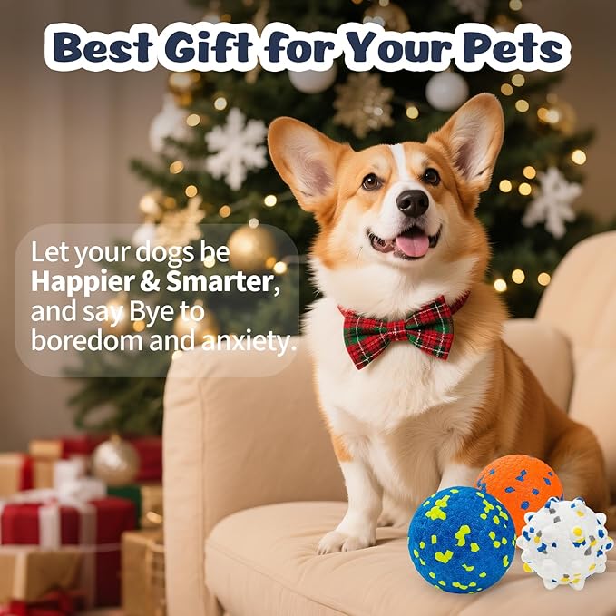 HIPPIH Dog Balls Interactive Tennis Balls for Dogs, Dog Toys for Aggressive Chewers, Tough Puppy Chew Toys for Teething, 3" Fetch Ball Water Toy for Small/Medium Breed, High Bouncy & Floating, 3 Pack