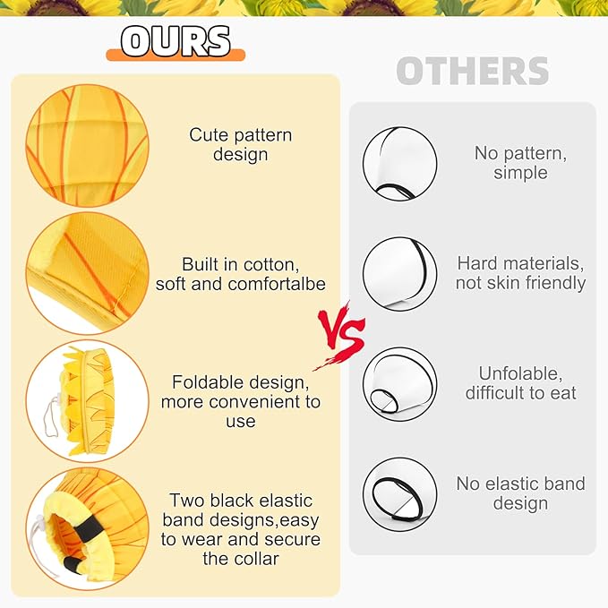 KOOLTAIL Cat Costume Cone Collar Soft, Adjustable Cat Cones to Stop Licking, Foldable Donut Water Resistant Pet Recovery Neck E Collars After Surgery,Elizabethan Collar for All Breeds Cats,Sunflower M