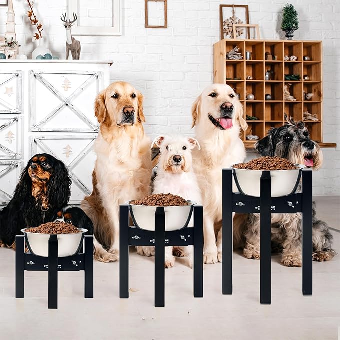 Elevated Dog Bowl Stand,Adjustable Dogs Food Stand for 8”-11” Bowls,Single DogBowl Holder 14” Tall for Large Dogs Black