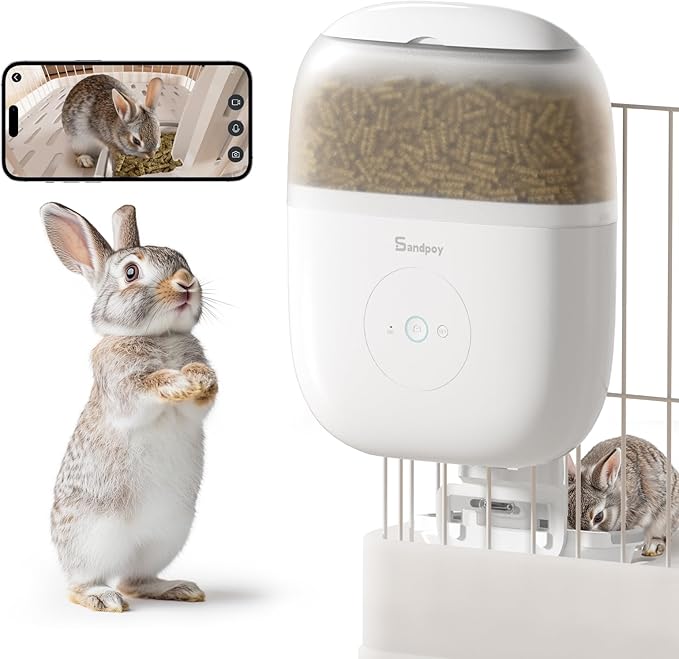 Hanging Automatic Rabbit Feeder with 1080P Camera, 62oz Storage, Multiple Pet Cage Compatibility, Customized Feeding Schedule- Perfect for Ferrets, Cats, Guinea Pigs, Chinchilla and Hedgehog