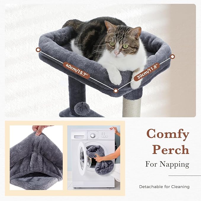 PAWZ Road Cat Tree, 60 Inches Cat Tower with Dual Condos, Spacious Perch, Cozy Basket and Sisal-Covered Scratching Posts for Indoor Cats- Dark Gray