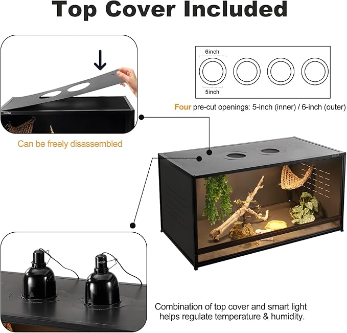 Reptile Terrarium 40''x16''x16'' ToxiRium Large PVC Reptile Enclosure 44 Gallons with 12'' Height Cabinet for Bearded Dragon Gecko Lizard Snake, Wide Breeding Vivarium Area with Sliding Doors Lock