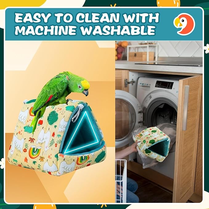 SUSOO Plush Warm Bird Nest House - Hanging Snuggle Bed Velvet Shed Hut Cage Fluffy Hideaway Winter Sleeping Hammock for Parrot Parakeet Conure Cockatiel Budgies Lovebird (Green, L)