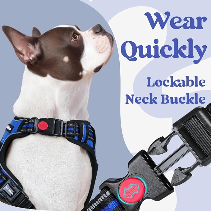 rabbitgoo Dog Harness Medium Sized, No Pull Pet Harness with 3 Buckles, Adjustable Soft Padded Vest with Control Handle, Walking Reflective Pet Vest for Medium Dogs, Blue, M
