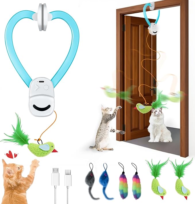 Interactive Cat Toys for Indoor Cats Automatic Electric Flying Bird Feather Mouse Toy - Best Kitten & Adult Cat Enrichment Mouse cat Toy Hanging Electric Kitty Toys for Bored Cats(Blue)