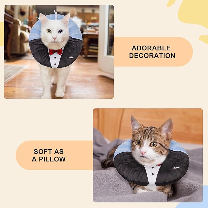 BEAUTYZOO Cat Cone Collar Soft, Cat Recovery E Collars After Surgery to Stop Licking, Adjustable Elizabeth Circle Collar Cute Pet Donut Pillow for Cats Kitten Puppy Small Dogs, Black Suit M