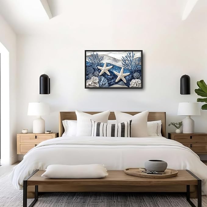 Large Starfish Nautical Wall Art for Living Room, Ocean Canvas Oversized Wall Decor, Sea Animal Modern Framed Pictures Painting Print Artwork for Bedroom Office 36"L x 24"W